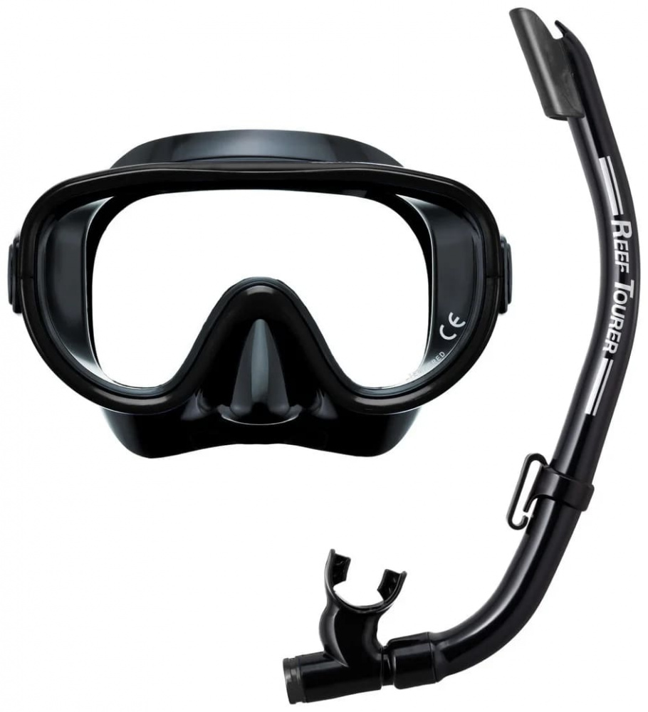 RCR0108 Комплект для сноркелинга ReefTourer (маска 1-стекольная  и трубка) черный силикон от магазина Best-Swim.ru. Фото N2