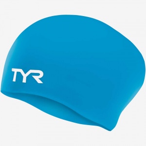 Шапочка для плавания TYR Junior Long Hair Wrinkle-Free Silicone Cap (420 Голубой)