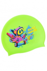 Детская силиконовая шапочка MAD BOT для плавания в бассейне (Green M0579 15 0 10W)