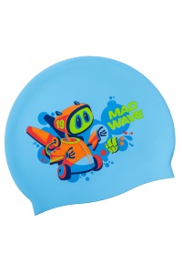 Детская силиконовая шапочка MAD BOT для плавания в бассейне (Azure M0579 15 0 08W)